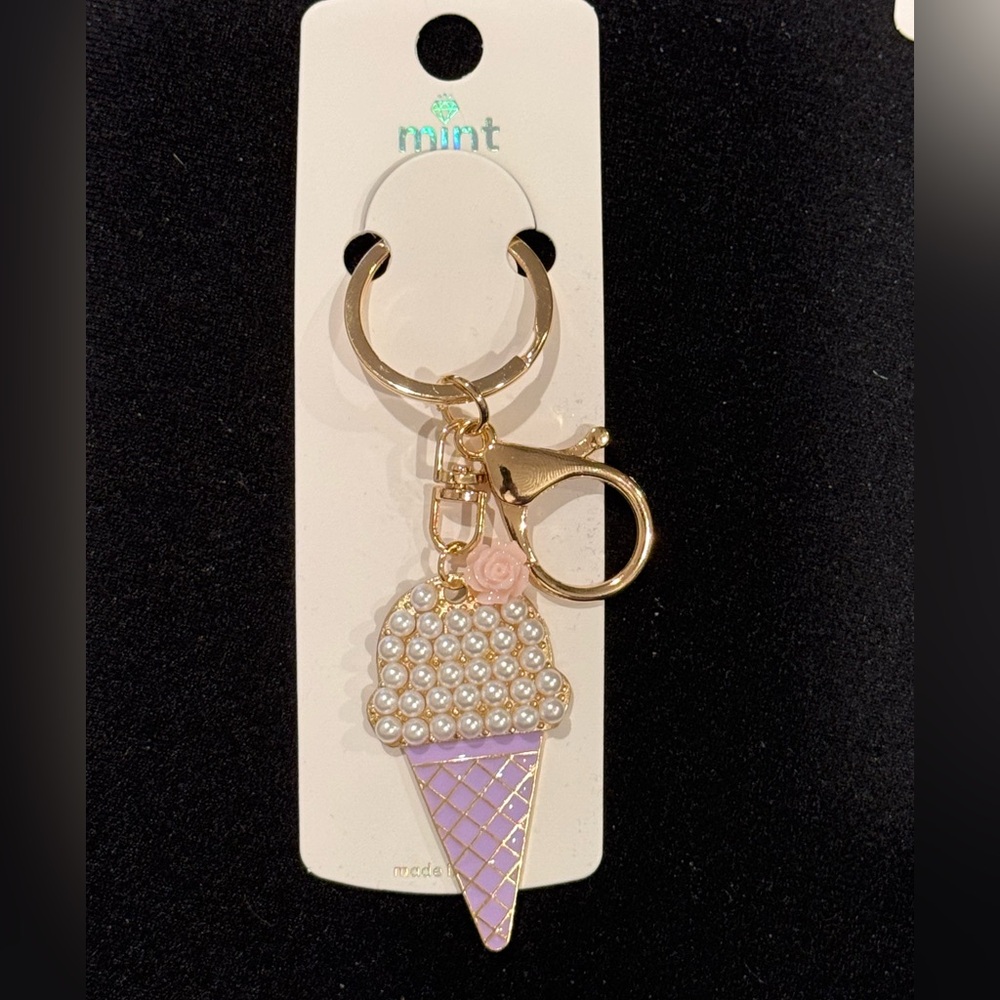 Mint Pearl Ice Cream Charm with Purple and Gold Tone Cone